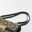 CELINE C Sulky Horse Carriage Shoulder Bag Canvas Navy Gold Auth 184574-8