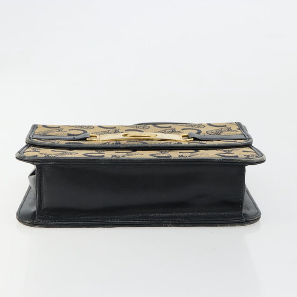 CELINE C Sulky Horse Carriage Shoulder Bag Canvas Navy Gold Auth 184574
