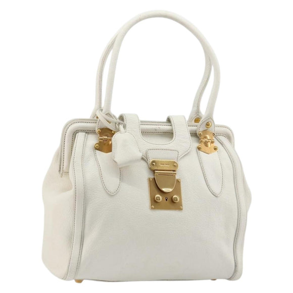 Miu Miu Hand Bag Leather White Gold Auth 184578
