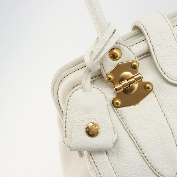 Miu Miu Hand Bag Leather White Gold Auth 184578