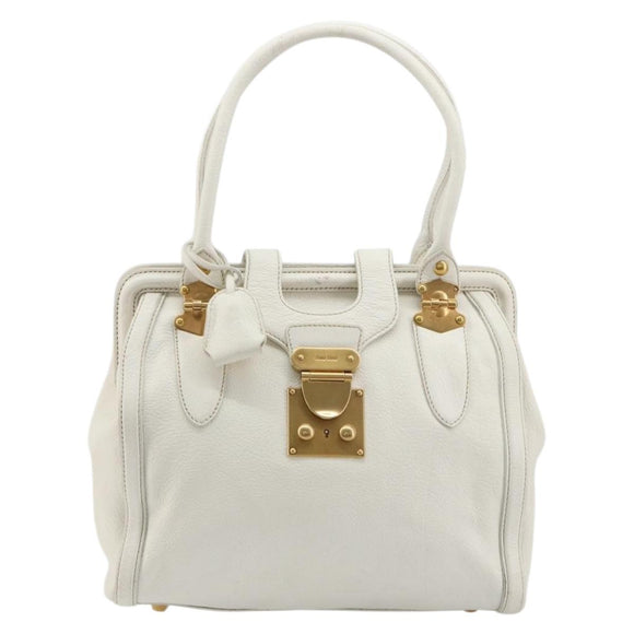 Miu Miu Hand Bag Leather White Gold Auth 184578