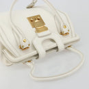 Miu Miu Hand Bag Leather White Gold Auth 184578-6
