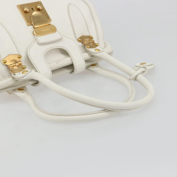 Miu Miu Hand Bag Leather White Gold Auth 184578