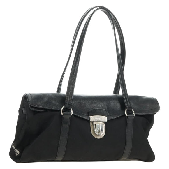 PRADA Shoulder Bag Nylon Leather Black Silver Auth 184579V