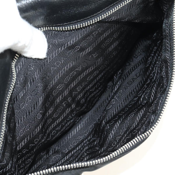 PRADA Shoulder Bag Nylon Leather Black Silver Auth 184579V