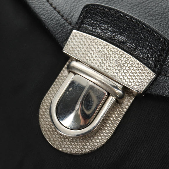 PRADA Shoulder Bag Nylon Leather Black Silver Auth 184579V