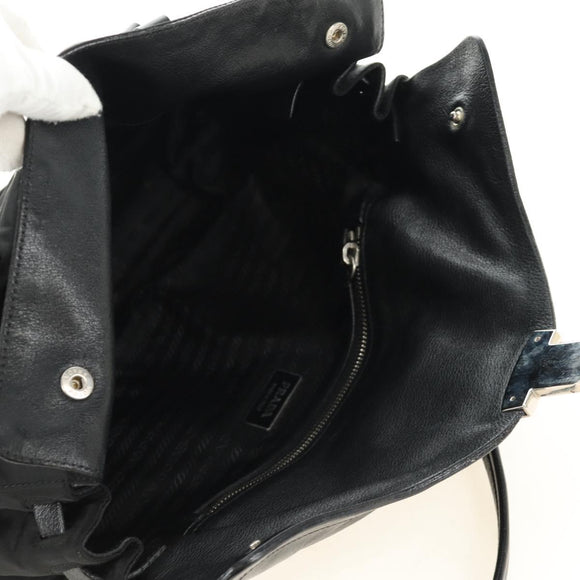 PRADA Shoulder Bag Nylon Leather Black Silver Auth 184579V