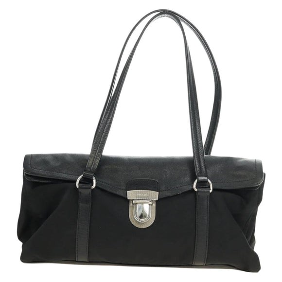 PRADA Shoulder Bag Nylon Leather Black Silver Auth 184579V
