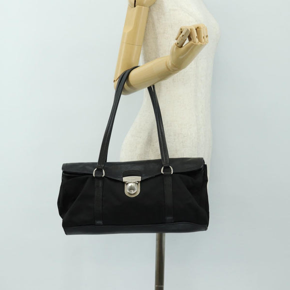 PRADA Shoulder Bag Nylon Leather Black Silver Auth 184579V