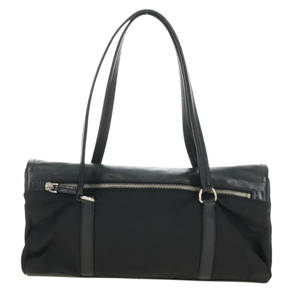 PRADA Shoulder Bag Nylon Leather Black Silver Auth 184579V