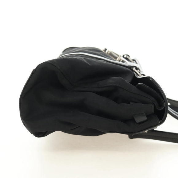 PRADA Shoulder Bag Nylon Leather Black Silver Auth 184579V