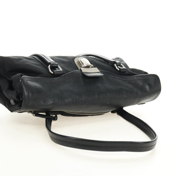 PRADA Shoulder Bag Nylon Leather Black Silver Auth 184579V