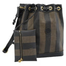 FENDI Pecan Canvas Purse Shoulder Bag PVC Brown Gold Auth 184581-1