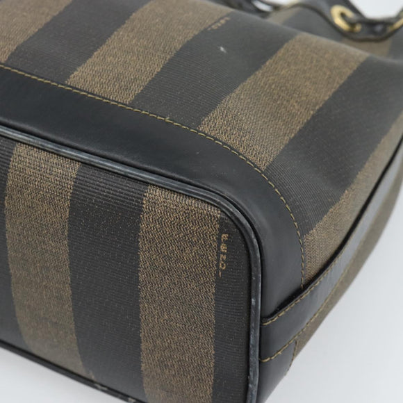 FENDI Pecan Canvas Purse Shoulder Bag PVC Brown Gold Auth 184581