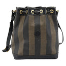 FENDI Pecan Canvas Purse Shoulder Bag PVC Brown Gold Auth 184581-13