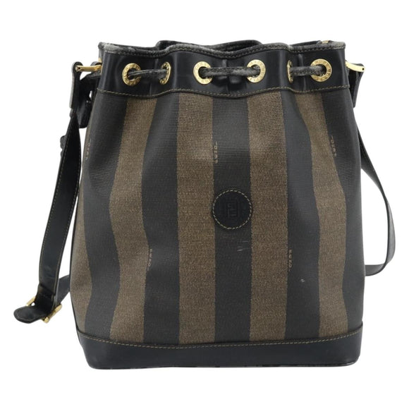 FENDI Pecan Canvas Purse Shoulder Bag PVC Brown Gold Auth 184581