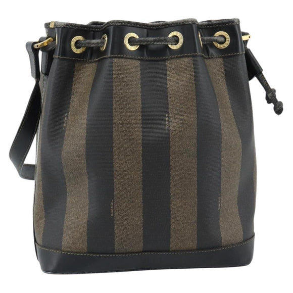 FENDI Pecan Canvas Purse Shoulder Bag PVC Brown Gold Auth 184581