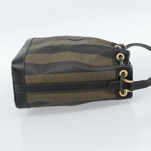 FENDI Pecan Canvas Purse Shoulder Bag PVC Brown Gold Auth 184581