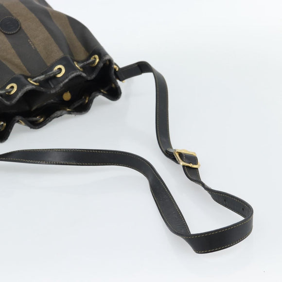 FENDI Pecan Canvas Purse Shoulder Bag PVC Brown Gold Auth 184581