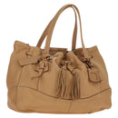 PRADA Tote Bag Leather Beige Gold Auth 184582V-1