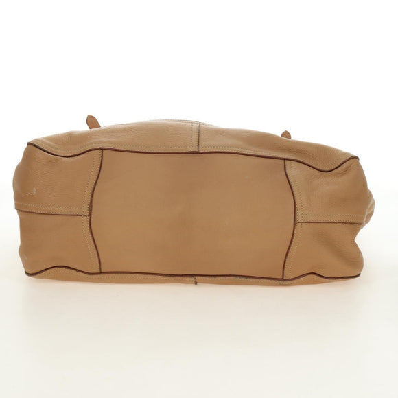 PRADA Tote Bag Leather Beige Gold Auth 184582V
