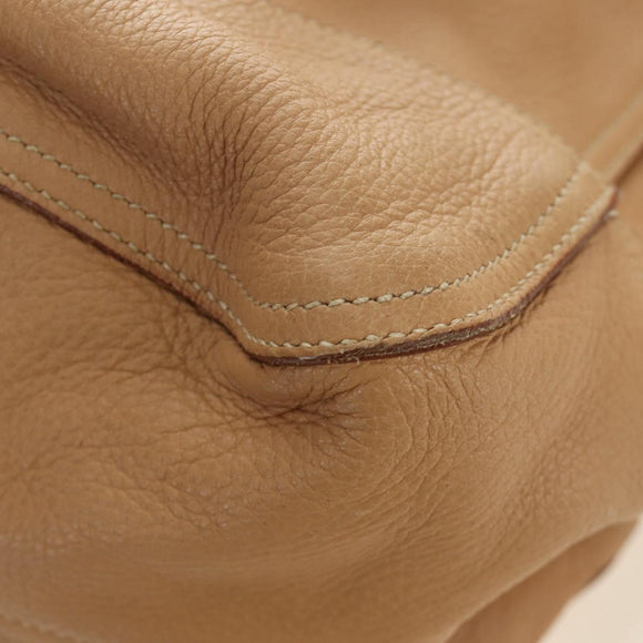 PRADA Tote Bag Leather Beige Gold Auth 184582V