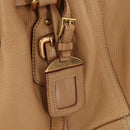 PRADA Tote Bag Leather Beige Gold Auth 184582V-17