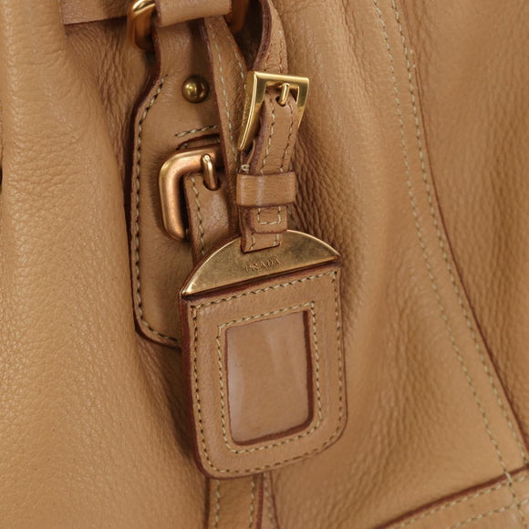 PRADA Tote Bag Leather Beige Gold Auth 184582V