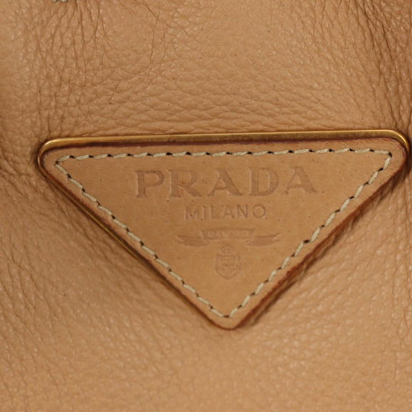 PRADA Tote Bag Leather Beige Gold Auth 184582V