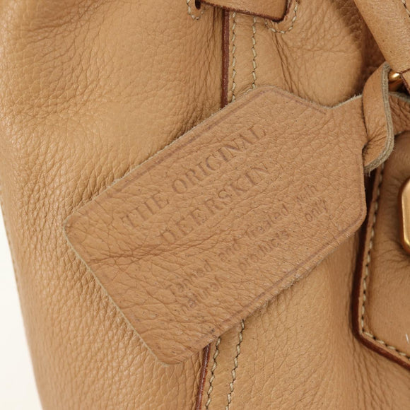PRADA Tote Bag Leather Beige Gold Auth 184582V
