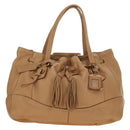 PRADA Tote Bag Leather Beige Gold Auth 184582V-2