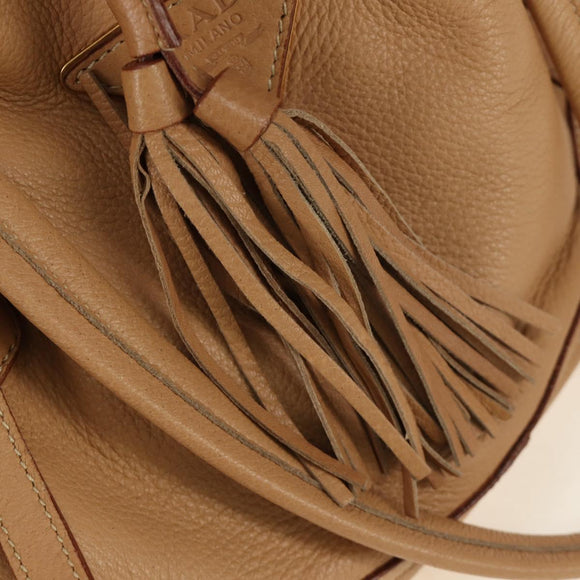 PRADA Tote Bag Leather Beige Gold Auth 184582V