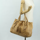 PRADA Tote Bag Leather Beige Gold Auth 184582V-28