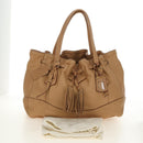 PRADA Tote Bag Leather Beige Gold Auth 184582V-29