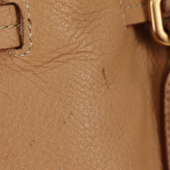 PRADA Tote Bag Leather Beige Gold Auth 184582V