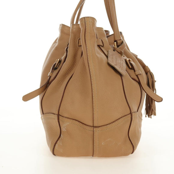 PRADA Tote Bag Leather Beige Gold Auth 184582V
