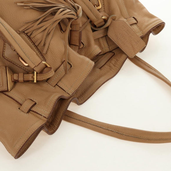 PRADA Tote Bag Leather Beige Gold Auth 184582V