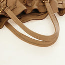 PRADA Tote Bag Leather Beige Gold Auth 184582V-9