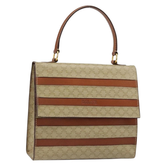 CELINE Macadam Canvas Hand Bag PVC Beige Gold Auth 184585