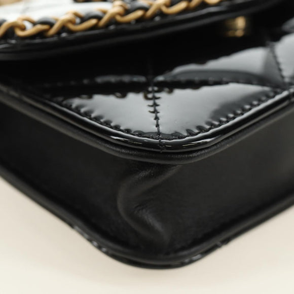 CHANEL Matelasse Chain Shoulder Bag Patent leather Black Gold CC Auth 184590SAM