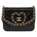 CHANEL Matelasse Chain Shoulder Bag Patent leather Black Gold CC Auth 184590SAM-2