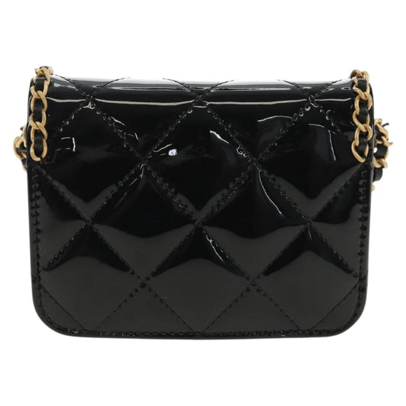 CHANEL Matelasse Chain Shoulder Bag Patent leather Black Gold CC Auth 184590SAM