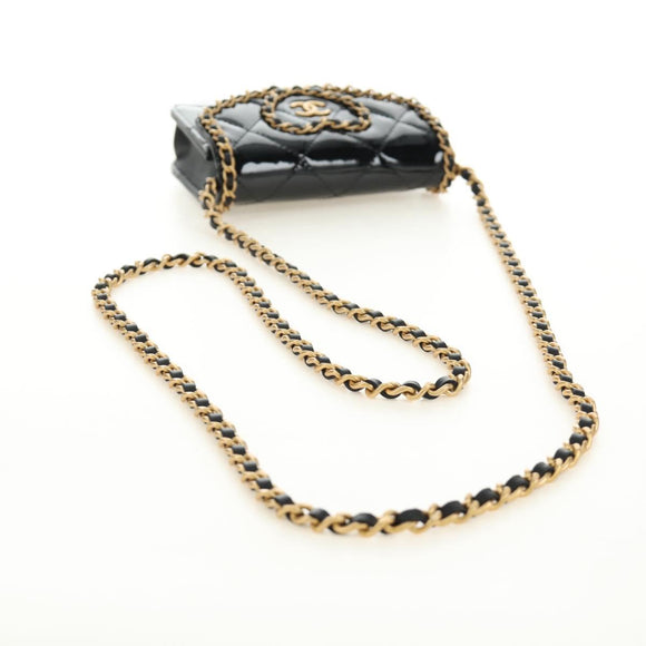 CHANEL Matelasse Chain Shoulder Bag Patent leather Black Gold CC Auth 184590SAM