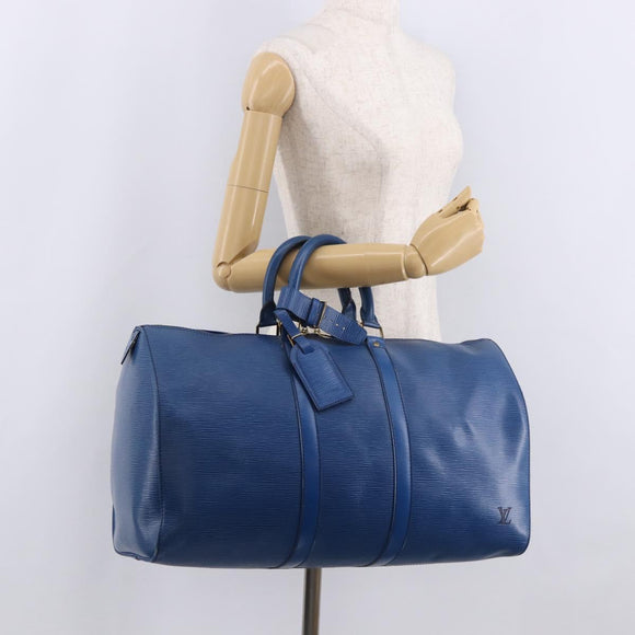 LOUIS VUITTON Epi Keepall 45 Boston Bag Blue M42975 LV Auth 184611