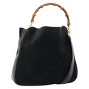 GUCCI Bamboo Shoulder Bag Suede 2way Black Gold 001 1577 2615 Auth 184617-1