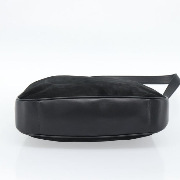 GUCCI Bamboo Shoulder Bag Suede 2way Black Gold 001 1577 2615 Auth 184617