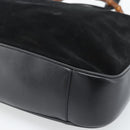 GUCCI Bamboo Shoulder Bag Suede 2way Black Gold 001 1577 2615 Auth 184617-17