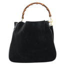 GUCCI Bamboo Shoulder Bag Suede 2way Black Gold 001 1577 2615 Auth 184617-13