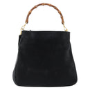 GUCCI Bamboo Shoulder Bag Suede 2way Black Gold 001 1577 2615 Auth 184617-2