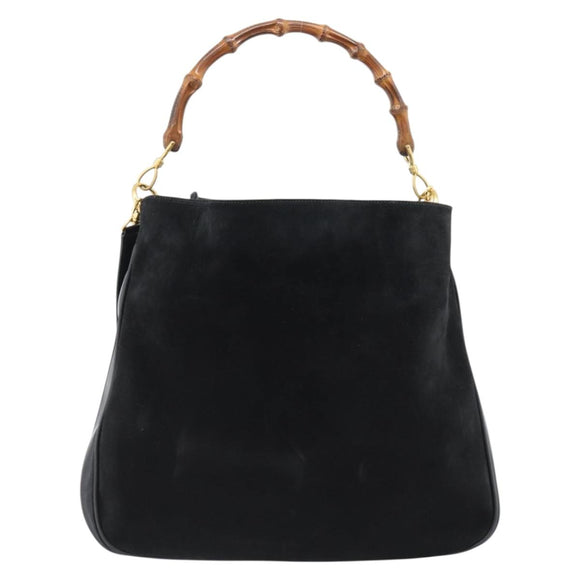 GUCCI Bamboo Shoulder Bag Suede 2way Black Gold 001 1577 2615 Auth 184617